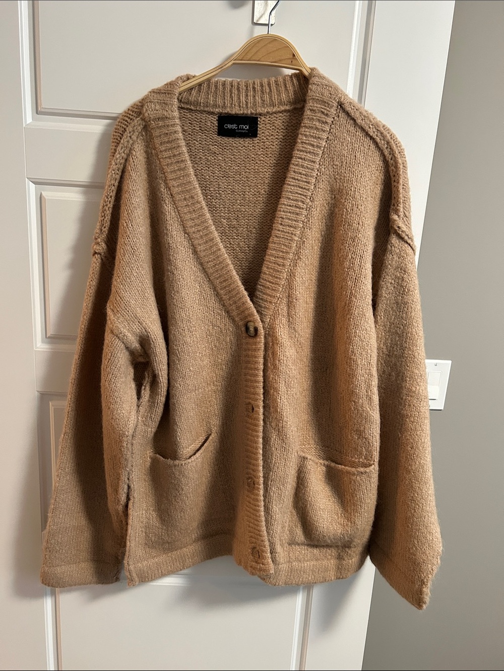 Chestnut Button-Front Knit oversized Cardigan